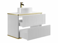 Sale Mueble de baño estriado con ribete dorado y lavabo redondo, 80 cm, KELIZA Mueble De Baño Simple