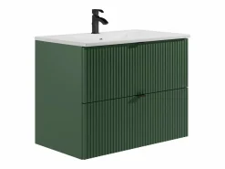 Vente-unique Mueble de baño estriado con lavabo de encastre y columna, mate, 80 cm, ZEVINI