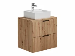Sale Vente-unique Mueble de baño estriado con lavabo sobre encimera, , 60 cm, ZEVARA Color natural claro