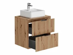 Sale Vente-unique Mueble de baño estriado con lavabo sobre encimera, , 60 cm, ZEVARA Color natural claro