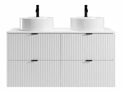 Vente-unique Mueble de baño estriado con lavabo sobre encimera redondo, mate, 120 cm, ZEVINI
