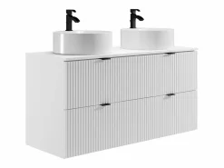 Vente-unique Mueble de baño estriado con lavabo sobre encimera redondo, mate, 120 cm, ZEVINI