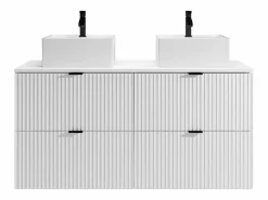 New Vente-unique Mueble de baño estriado con lavabo sobre encimera cuadrado, mate, 120 cm, ZEVINI Blanco