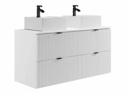 New Vente-unique Mueble de baño estriado con lavabo sobre encimera cuadrado, mate, 120 cm, ZEVINI Blanco