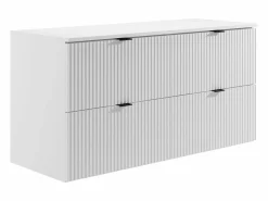 New Vente-unique Mueble de baño estriado con lavabo sobre encimera cuadrado, mate, 120 cm, ZEVINI Blanco