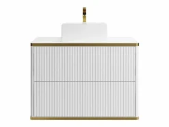 New Mueble de baño estriado con ribete dorado y lavabo sobre encimera, , KELIZA Mueble De Baño Simple
