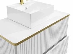 New Mueble de baño estriado con ribete dorado y lavabo sobre encimera, , KELIZA Mueble De Baño Simple