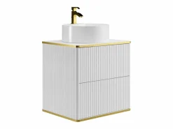 Sale Mueble de baño estriado con ribete dorado y lavabo sobre encimera, , L60 cm, KELIZA Mueble De Baño Simple