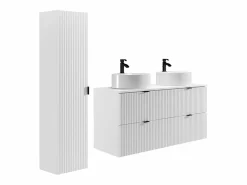 Vente-unique Mueble de baño estriado, lavabo sobre encimera redondo y columna, mate, 120cm ZEVINI
