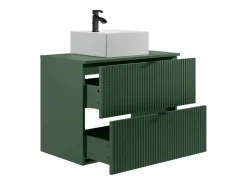 Outlet Vente-unique Mueble de baño estriado, lavabo cuadrado sobre encimera y columna, mate, 80 cm ZEVINI Verde
