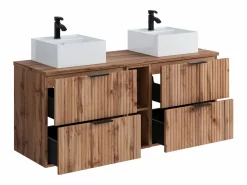 Online Vente-unique Mueble de baño estriado natural claro con estantes y lavabo cuadrado sobre encimera, 140 cm, ZEVARA Color natural claro