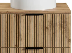 Best Vente-unique Mueble de baño estriado natural claro con estantes y lavabo, 80 cm, MADELA Negro / Color natural claro