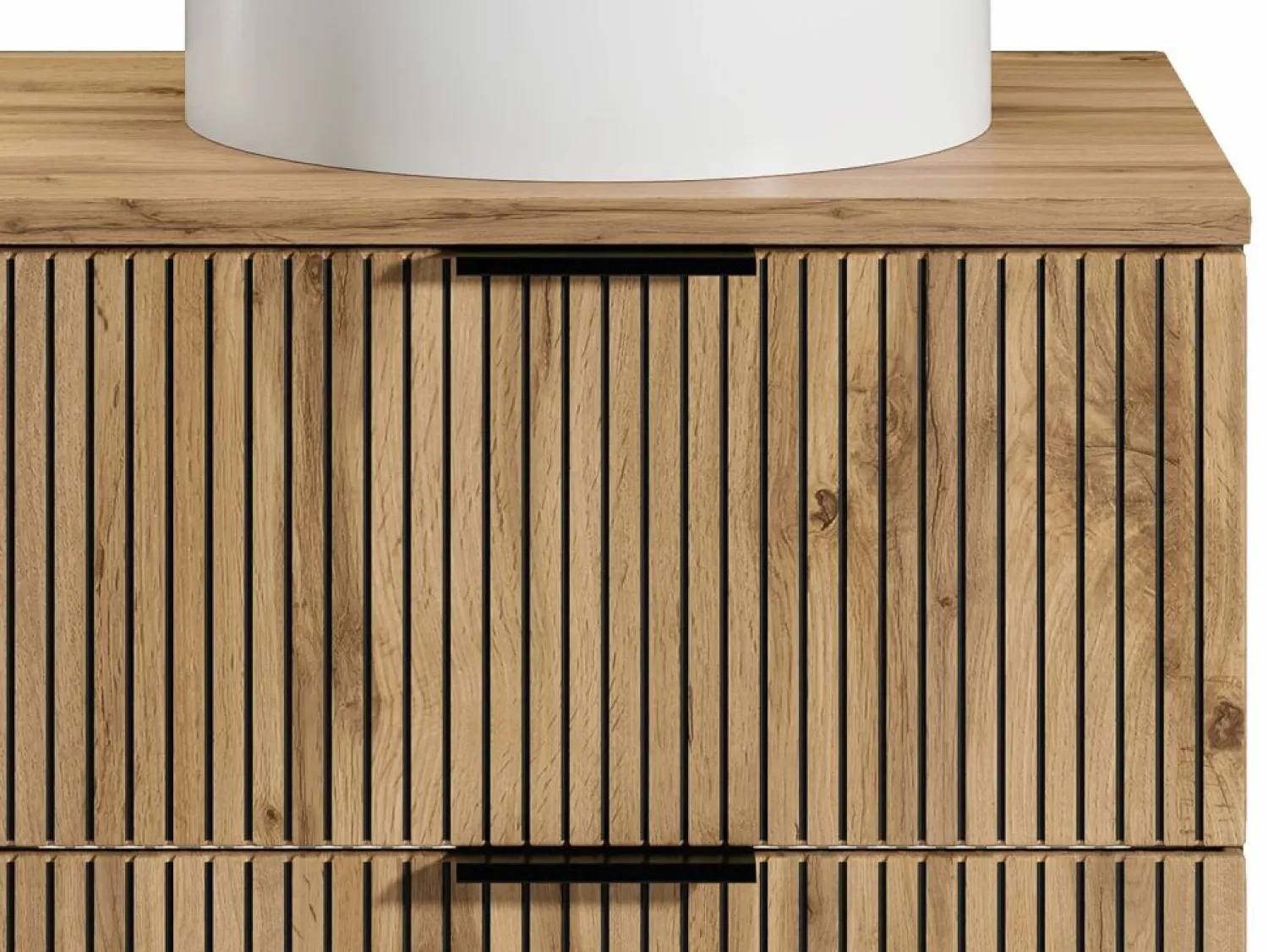 Best Vente-unique Mueble de baño estriado natural claro con estantes y lavabo, 80 cm, MADELA Negro / Color natural claro