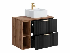 Hot Mueble de baño estriado con estantes y lavabo sobre encimera, 80 cm, ZEVARA Mueble De Baño Simple