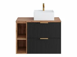 Hot Mueble de baño estriado con estantes y lavabo sobre encimera, 80 cm, ZEVARA Mueble De Baño Simple