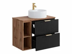 Online Vente-unique Mueble de baño estriado con Estantes y lavabo para colocar, 80 cm, ZEVARA Negro