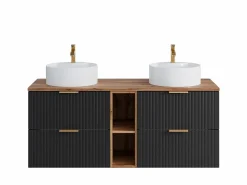 Clearance Vente-unique Mueble de baño estriado con estantes y lavabo redondo, 140 cm, ZEVARA Negro