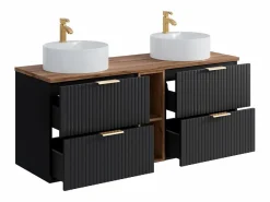 Clearance Vente-unique Mueble de baño estriado con estantes y lavabo redondo, 140 cm, ZEVARA Negro