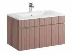 Discount Mueble de baño estriado rosa con lavabo encastrado y columna, 80 cm, SATARA Conjunto De Baño