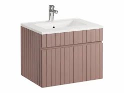 Vente-unique Mueble de baño estriado rosa con lavabo encastrado y columna, 60 cm, SATARA