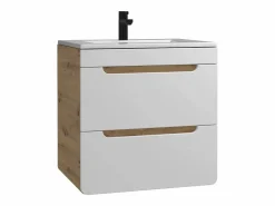 Vente-unique Mueble de baño flotante 60 cm natural con lavabo encastrado y armario - ARUBA