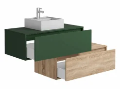 Online Vente-unique Mueble de baño flotante con lavabo, verde y natural claro, 2 cajones, TEANA Verde / Color natural claro