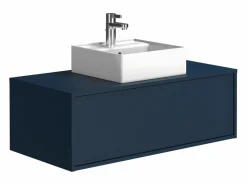 New Vente-unique Mueble de baño flotante con lavabo, color azul noche, 94 cm, TEANA Azul oscuro