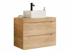 Vente-unique Mueble de baño flotante con lavabo cuadrado de encimera - Natural - 80 cm - ARUBA