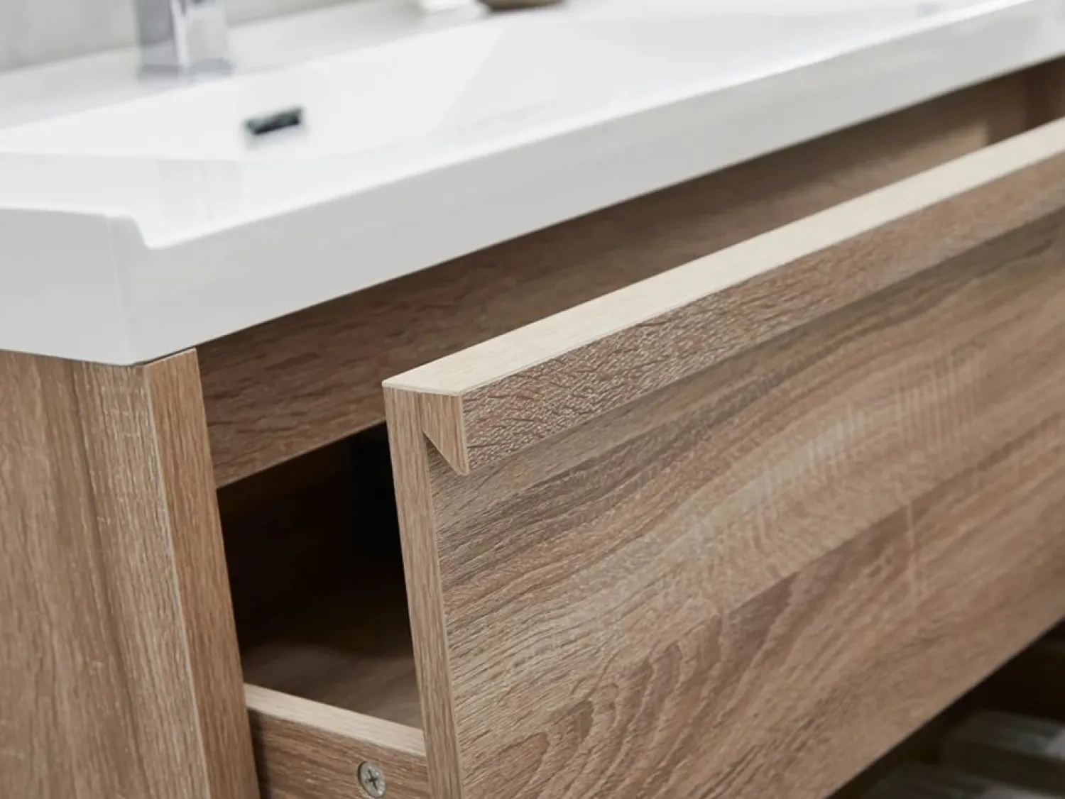 Outlet Vente-unique Mueble de baño flotante con lavabo encastrable, natural claro, 120 cm, QUADRA Color natural claro