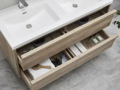 Outlet Vente-unique Mueble de baño flotante con lavabo encastrable, natural claro, 120 cm, QUADRA Color natural claro