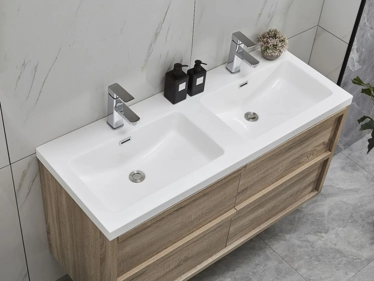 Outlet Vente-unique Mueble de baño flotante con lavabo encastrable, natural claro, 120 cm, QUADRA Color natural claro