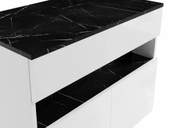 Vente-unique Mueble de baño flotante con luces LED y encimera - Blanco y natural oscuro - Ancho 80 cm - POZEGA
