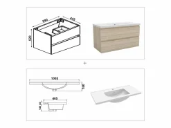 New Mueble de baño flotante con lavabo, 99 x 44.5 x 52 cm,Color Roble,Con 2 Cajones, Muebles de Alta Calidad, Mueble De Baño Simple