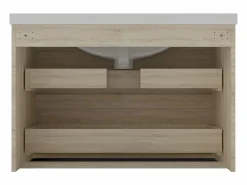 Outlet Mueble de baño flotante con lavabo, 79 x 44.5 x 52 cm,Color Roble,Con 2 Cajones, Muebles de Alta Calidad, Mueble De Baño Simple