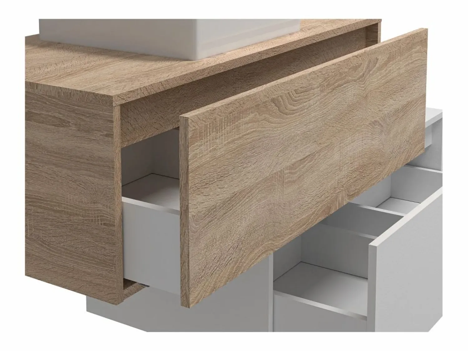 Outlet Mueble de baño flotante con lavabo, blanco y natural claro, 2 cajones, TEANA Mueble De Baño Simple