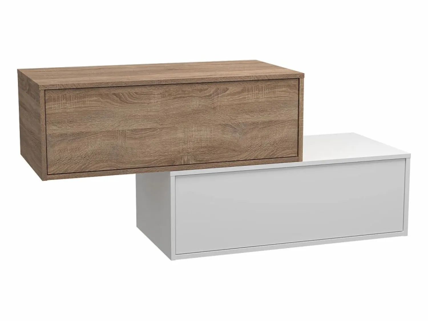 Outlet Mueble de baño flotante con lavabo, blanco y natural claro, 2 cajones, TEANA Mueble De Baño Simple