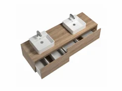 Hot Vente-unique Mueble de baño flotante con doble lavabo, color claro natural, Ancho 150 x Alt. 32 cm, ISAURE Color natural claro