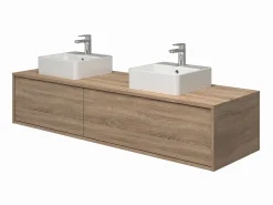 Hot Vente-unique Mueble de baño flotante con doble lavabo, color claro natural, Ancho 150 x Alt. 32 cm, ISAURE Color natural claro