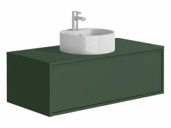 Vente-unique Mueble de baño flotante con lavabo redondo, color mate, 94 cm, TEANA
