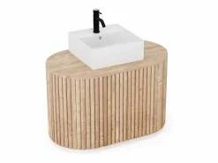 Hot Mueble de baño flotante de teca con lavabo cuadrado - 90 cm - TOWARI Mueble De Baño Simple