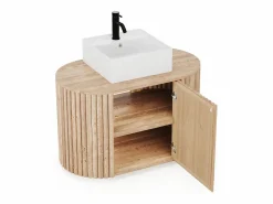 Hot Mueble de baño flotante de teca con lavabo cuadrado - 90 cm - TOWARI Mueble De Baño Simple