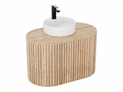 New Mueble de baño flotante de teca con lavabo - 90 cm - TOWARI Mueble De Baño Simple