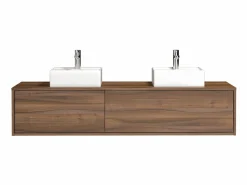 Discount Vente-unique Mueble de baño flotante de doble lavabo, natural oscuro, Ancho 150 x Alt. 32 cm, ISAURE Color natural oscuro