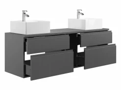 Vente-unique Mueble de baño flotante doble lavabo, antracita, L150 cm, MAGDALENA