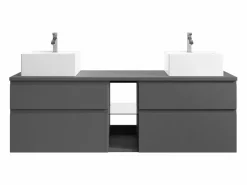 Vente-unique Mueble de baño flotante doble lavabo, antracita, L150 cm, MAGDALENA
