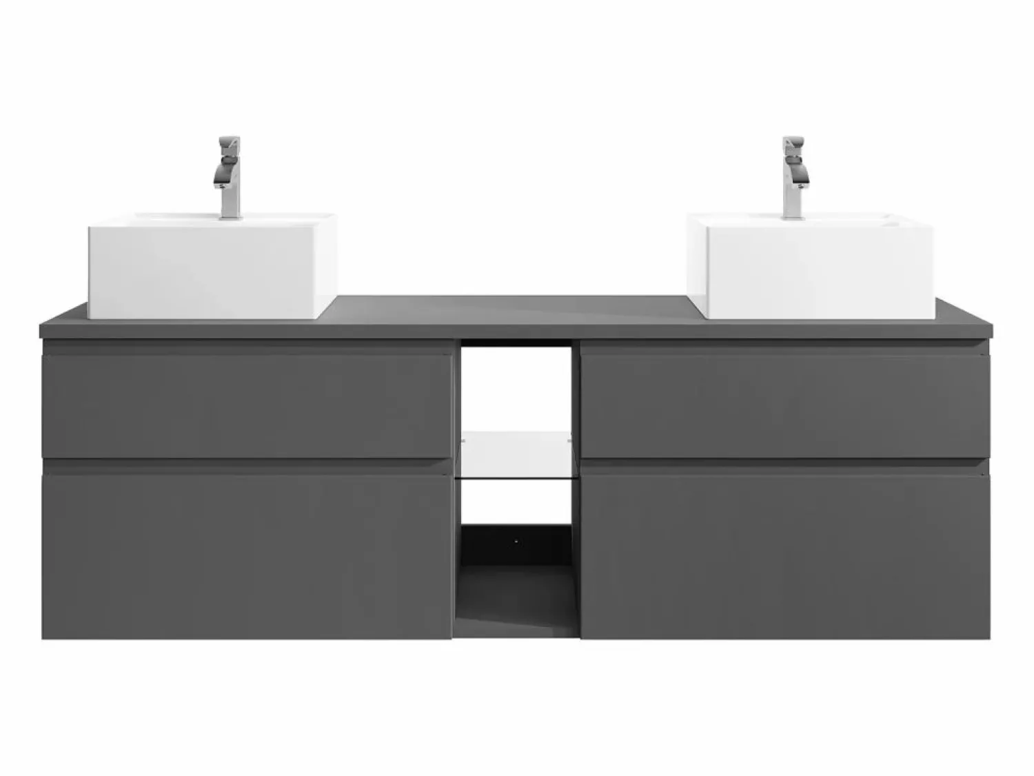 Vente-unique Mueble de baño flotante doble lavabo, antracita, L150 cm, MAGDALENA