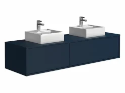 Clearance Vente-unique Mueble de baño flotante doble lavabo, natural claro, Ancho 150 x Alt. 32 cm, ISAURE Azul oscuro