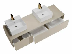 Vente-unique Mueble de baño flotante doble lavabo, color , L150 x H32 cm, ISAURE
