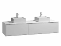 Vente-unique Mueble de baño flotante doble lavabo, color , Ancho 150 x A32 cm, ISAURE