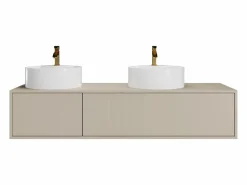 Discount Mueble de baño flotante doble lavabo redondo, , L150 x H32 cm, ISAURE Mueble De Baño Con Doble Lavabo